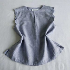 Light Blue Scalloped Sleeve LinenTop🍇