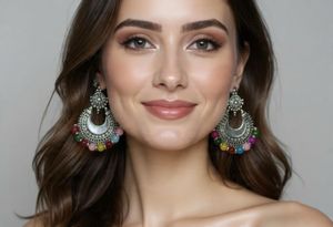 Colorful Crescent Moon Earrings and Ring