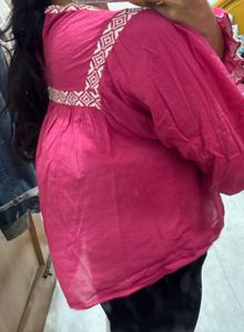 Boho Pink Embroidered Blouse