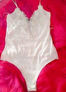 Elegant White Lace Trim Bodysuit