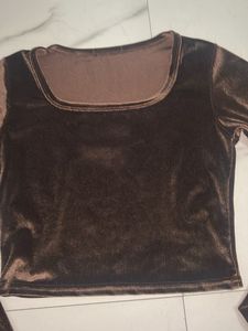 Brown Velvet Long Sleeve Top