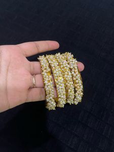 Elegant Pearl & Gold Bangles Set