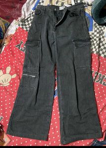Women's Black Wide Leg Cargo Jeans