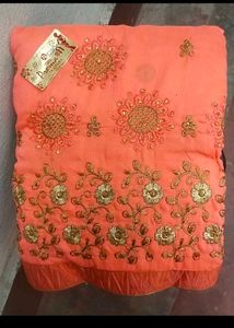 Elegant Peach Embroidered Saree with blouse