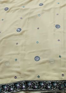 Elegant Cream Sequined Saree with Blouse