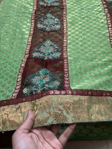Beautiful Green Embroidered Saree with Blouse
