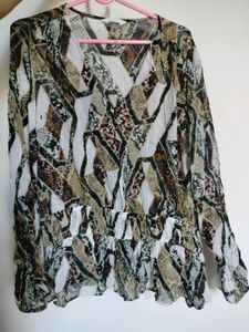 H&amp;M Sheer Snake Print V-Neck Blouse