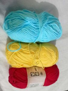 Lot of 3 Yarn Skeins - Blue, Yellow, Red