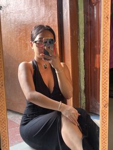 halter neck black gown