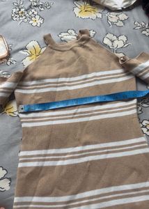 Beige Striped Bodycon Knit Dress | Size S-M