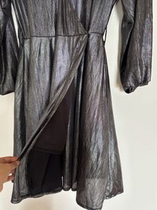 Sparkling Metallic Wrap Dress