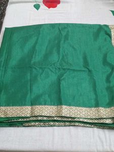 Emerald Green Silk Saree with Gold Border