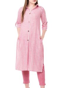 Pink Striped cotton Kurta Set