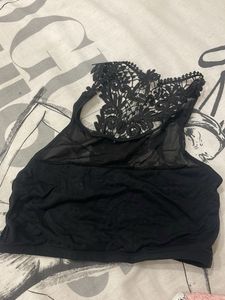 Black Lace Trimmed Sheer Top