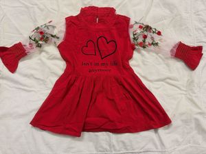 Cute Red Dress with Floral Sleeves🍒