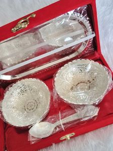 🆕 German Silver Plate &amp; Bowl Set with Spoon❣️