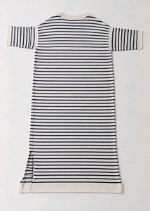 BLACK &amp; IVORY STRIPED SHORT SLEEVE MIDI DRESS