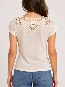 Cream Crochet Detail Button-Up Top