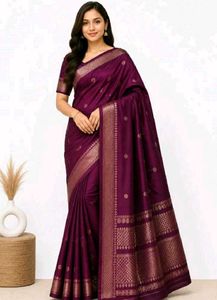 New Wine Silk Saree with Golden Border