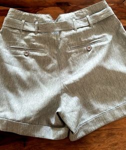 Trendy Stylish Linen Grey Belted Shorts