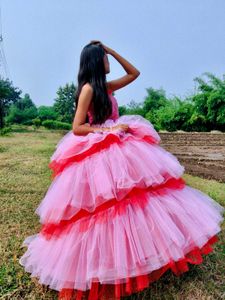 Stunning Pink &amp; Red Tulle Gown