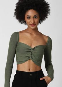 Forever 21 Olive Green Sweetheart Neck Crop Top