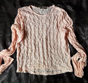 Light Pink Textured Long Sleeve Top