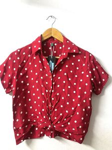 Stylish Crop Shirt Front Button With Knot