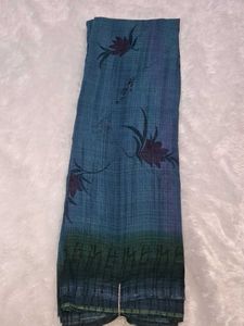 Beautiful Teal Floral Saree without blouse