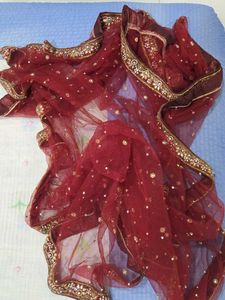 Bridal Embroidered Maroon Net Dupatta