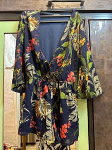 Sassafras Navy Tropical Wrap Romper