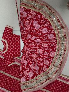Red Print Lehenga Choli Set For 2-3 years o