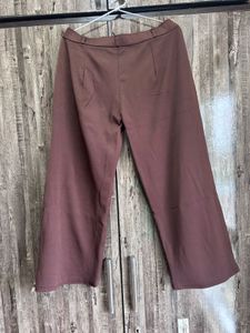 Brown Wide-Leg Cropped Trousers