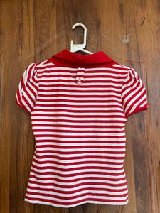 Red &amp; White Striped Polo Shirt