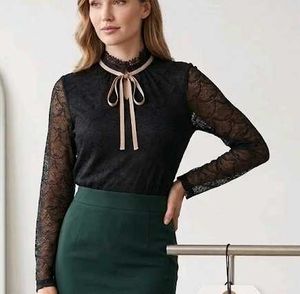 Elegant Black Lace Top with Bow