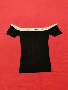 H&amp;M Black Off-Shoulder Ribbed Top – XXS