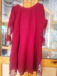 Red Embroidered party wear Kurta Set