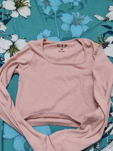 GAP Pink Ribbed Long Sleeve Cropped Top