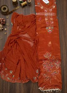 Orange Embroidered Kurta Set with Dupatta