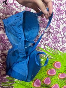 Blue Lace Trim Push-Up Bra