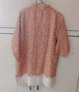Orange Floral Print Kurta Top
