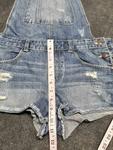Bershka Distressed Denim Short Dungarees / Shortal