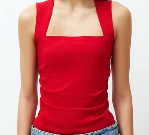 Vibrant Red Square Neck Tank Top