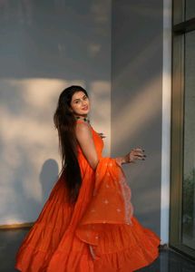 Stylum Orange Tiered backless anarkali set