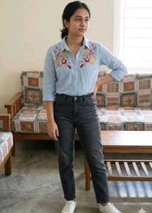 Embroidered Blue Cotton Shirt