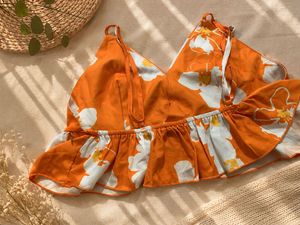 Orange Floral Bralette Top 🍊✨ Perfect for Beach &amp;