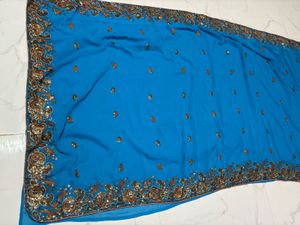 Beautiful Blue Embellished Saree
