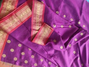 Vibrant Purple Saree with Gold Polka Dots