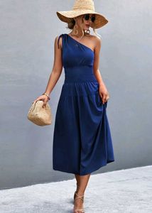 Blue One-Shoulder Midi Dress