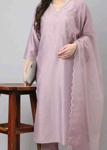 Elegant Lavender Kurta Set with Organza dupatta